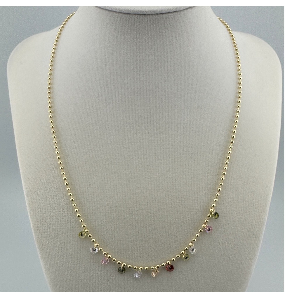 Gold Tone Multi Color Crystal Charm Ball Chain Necklace Adjustable Lobster Clasp - Picture 1 of 4